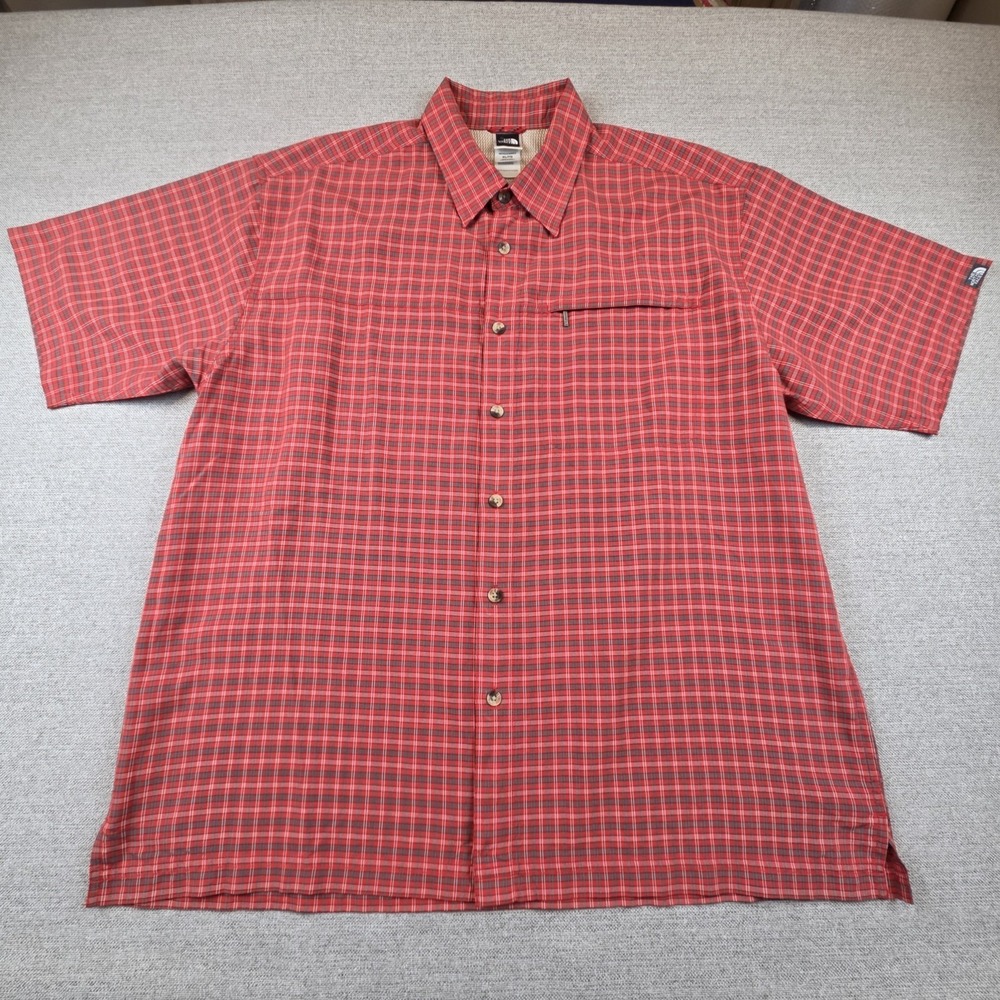 The North Face Red Plaid Short Sleeve Shirt Men's XL Button Up Active Outdoors - Picture 2 of 9